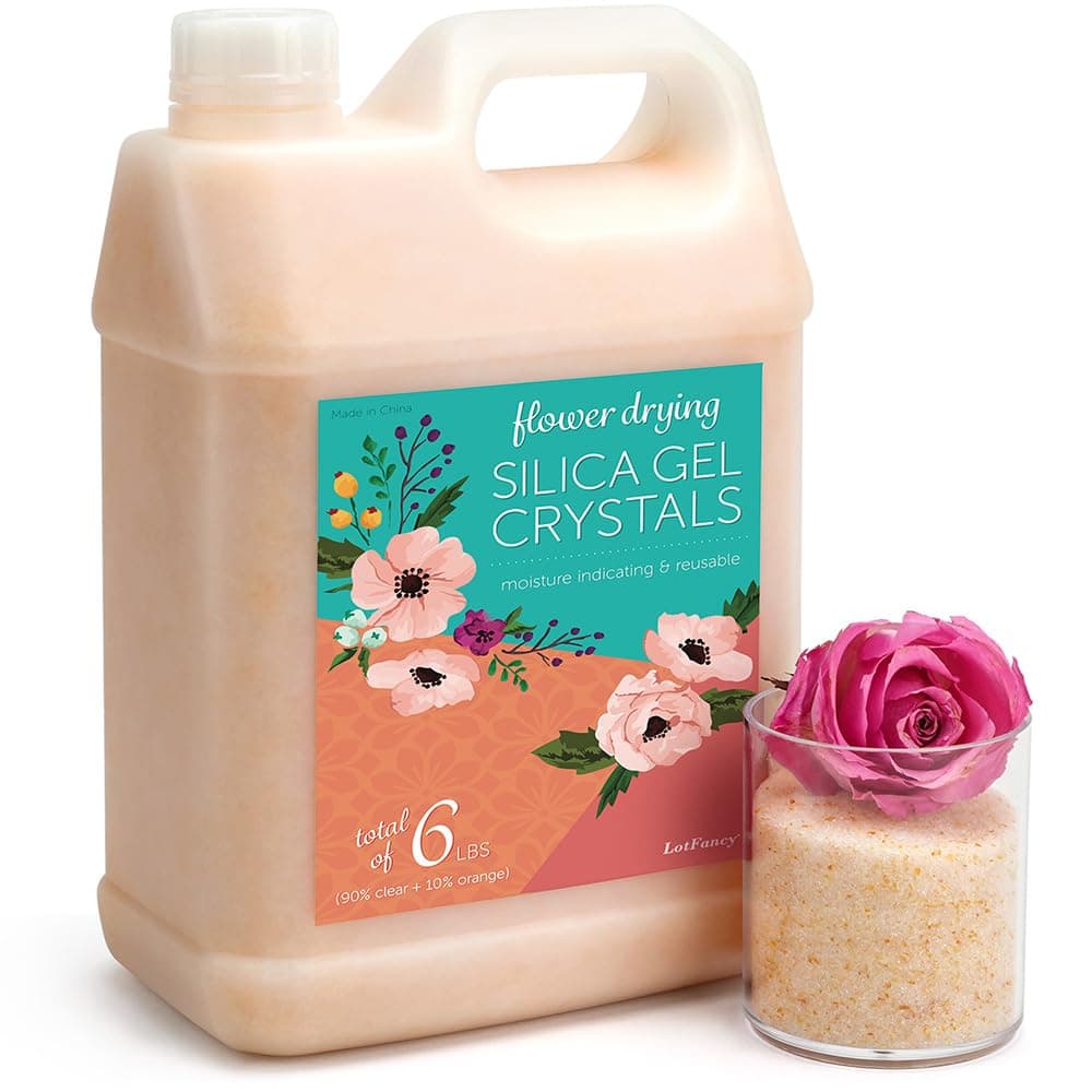 LotFancy Silica Gel for Drying Flowers 6 lbs (2.72 kg), Silica Sand with Indicator, Reusable Desiccant, Fine Crystals < 1 mm for Flowers