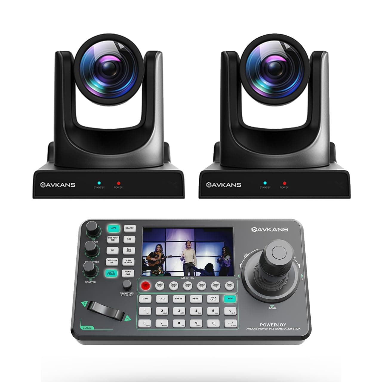 30X NDI PTZ Camera Kits - 2pcs 30X NDI Camera with 1pcs IP Joystick Controller Package for Church Live Streaming Video Production（2X AV-CM30-NDI and 1x AV-Joy-IP）