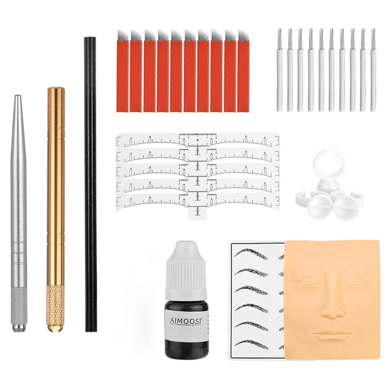 Microblading Eyebrow Pen Needle Microblading Eyebrow Pen Kit with Finger Gloves, Black Tattoo Ink for Practicing, Eyebrow Practise Skin Tool for New Beginners
