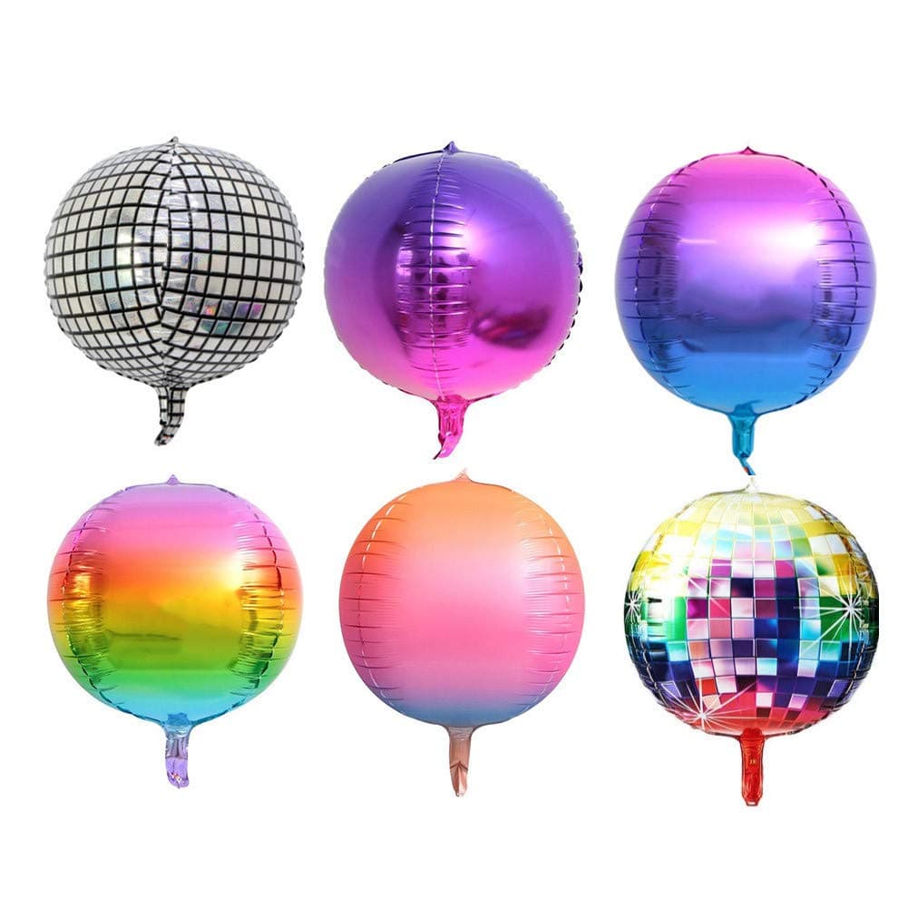 KIPETTO 6Pcs 22inch 4D Disco Balloons Gradient Color Aluminum Foil Balloons for Birthday Wedding Halloween Christmas Party Decor