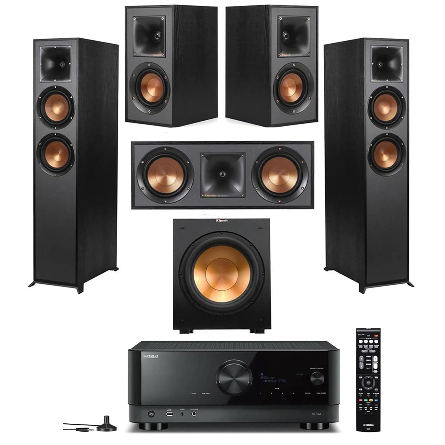 Reference Dolby Atmos Home Theater Bundle with R-625FA Floorstanding Speakers, R-52C Center, R-41M Surrounds, R-12SW 12" Subwoofer & Yamaha RX-V6 AV Receiver