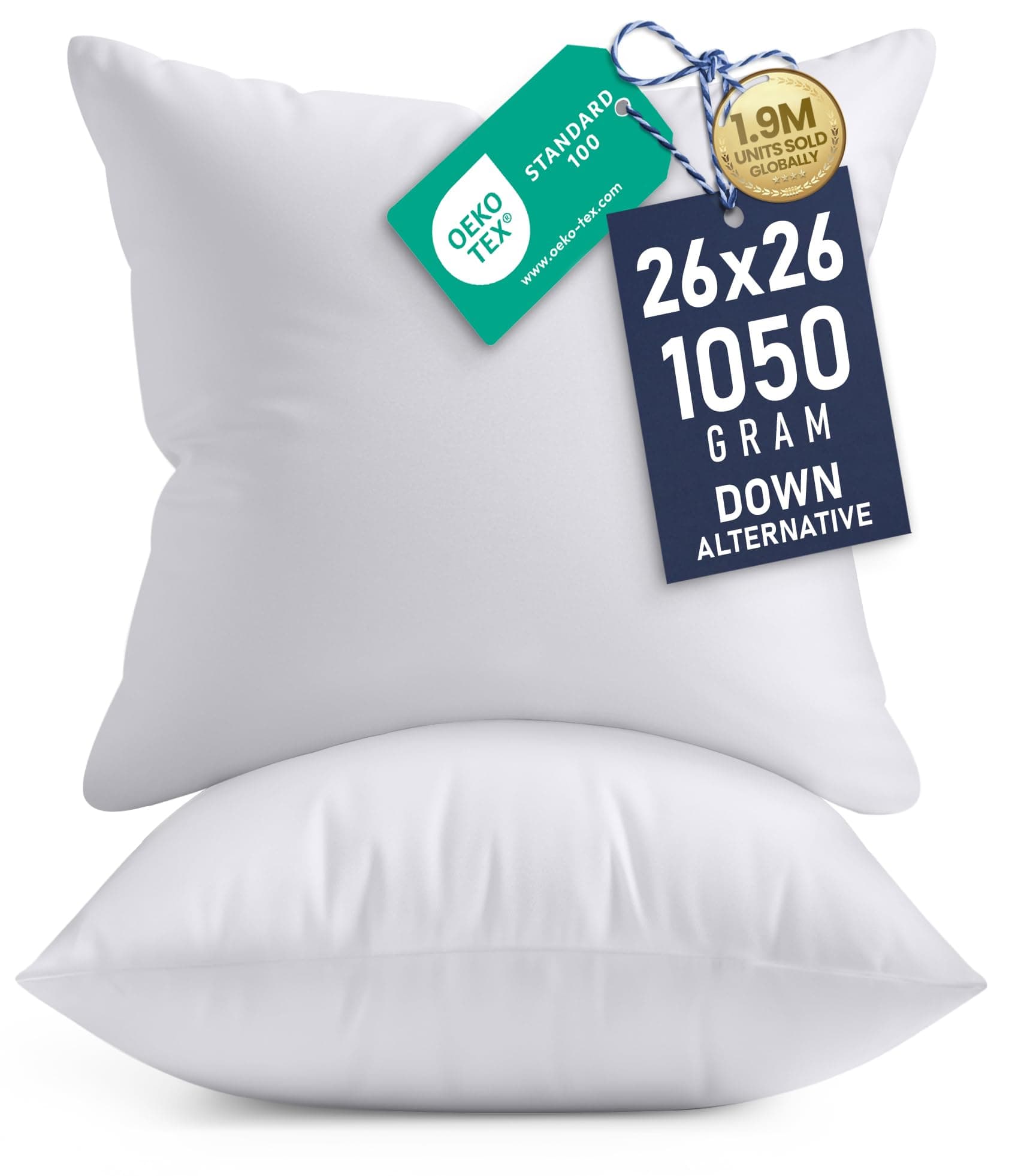 Utopia Bedding 26x26 Pillow Inserts, Set of 2, White – Indoor Decorative Throw Pillows for Bed, Sofa & Couch – Soft, Supportive & Fluffy Cushion Inserts