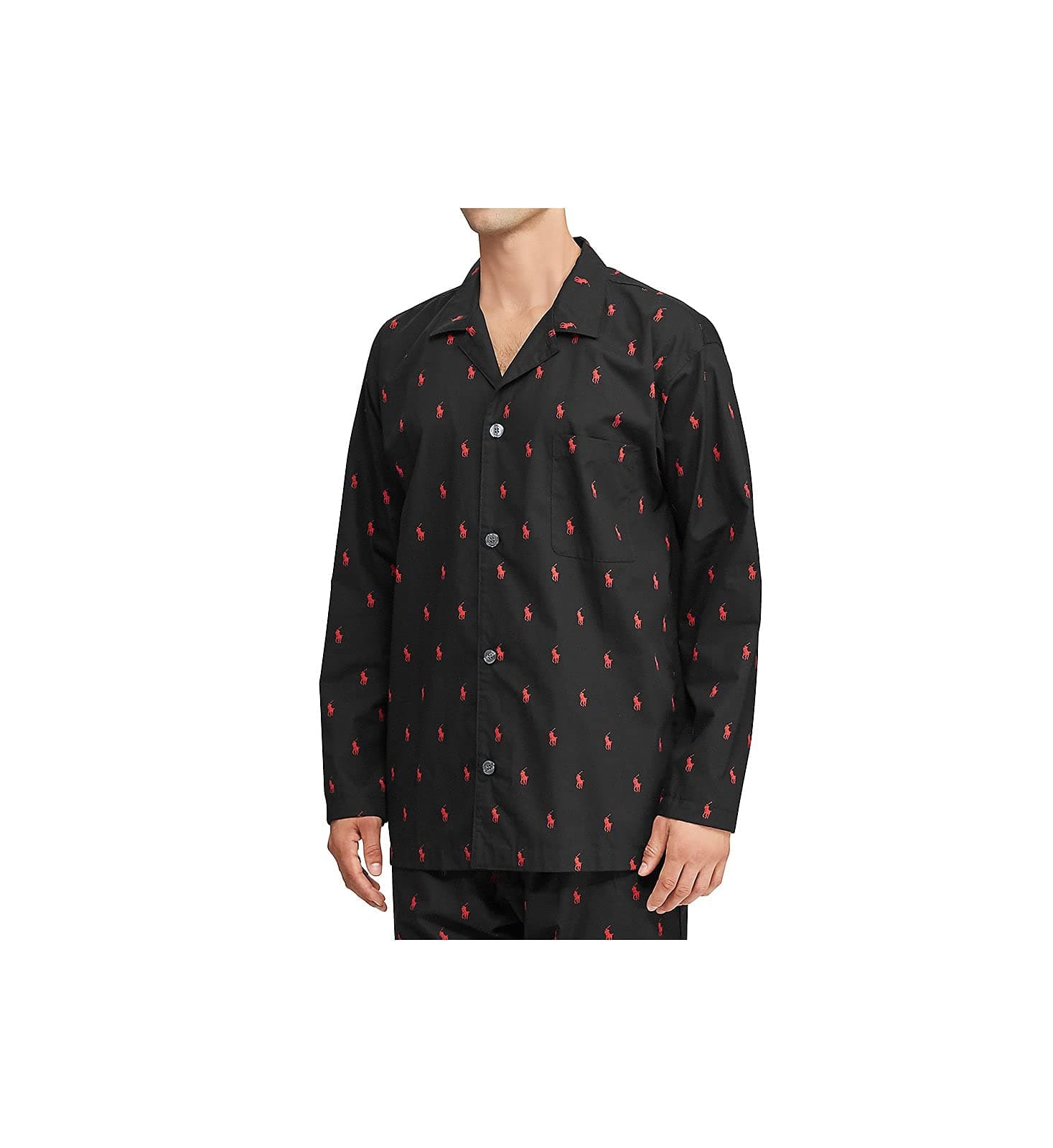 Men's Big Man Woven Cotton Long Sleeve Pajama Top, RY25RX, Black/Red, 3XL