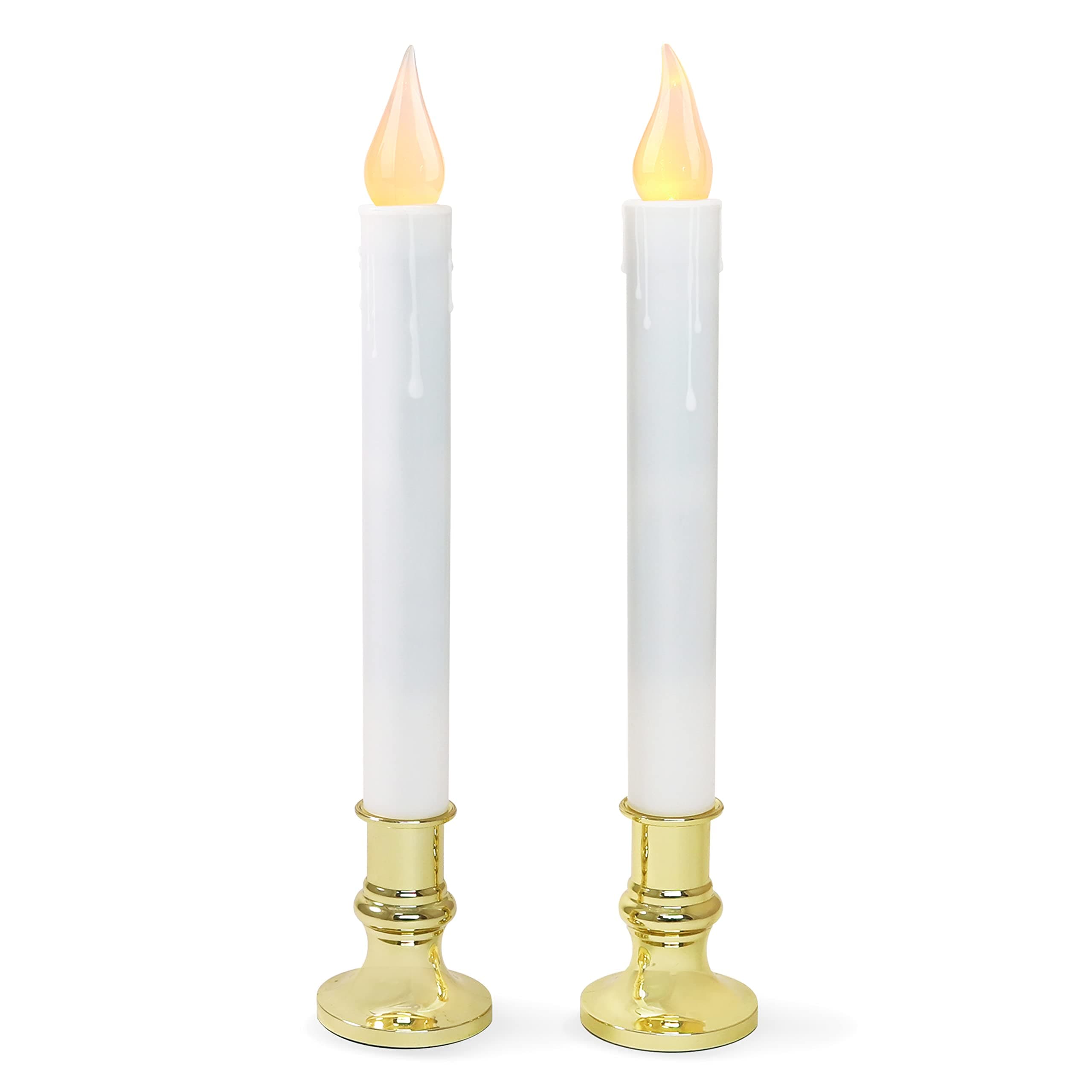Furora Lighting Flameless LED Taper Candles with Gold Candle Holders - Battery-Operated Flameless Candles Set of 2 Fake Candles, Small Flameless Taper Candles & Christmas Centerpieces for Tables