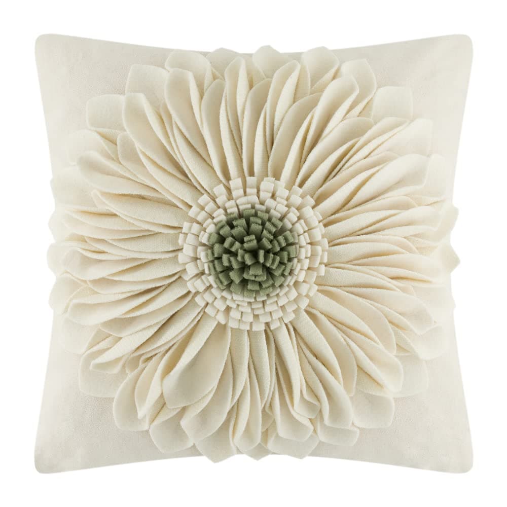 3D Sunflower Handmade Throw Pillow Covers Decorative Floral Pillowcases Cushion Covers for Couch Living Room Home Decor Creamy White 18x18 Inches
