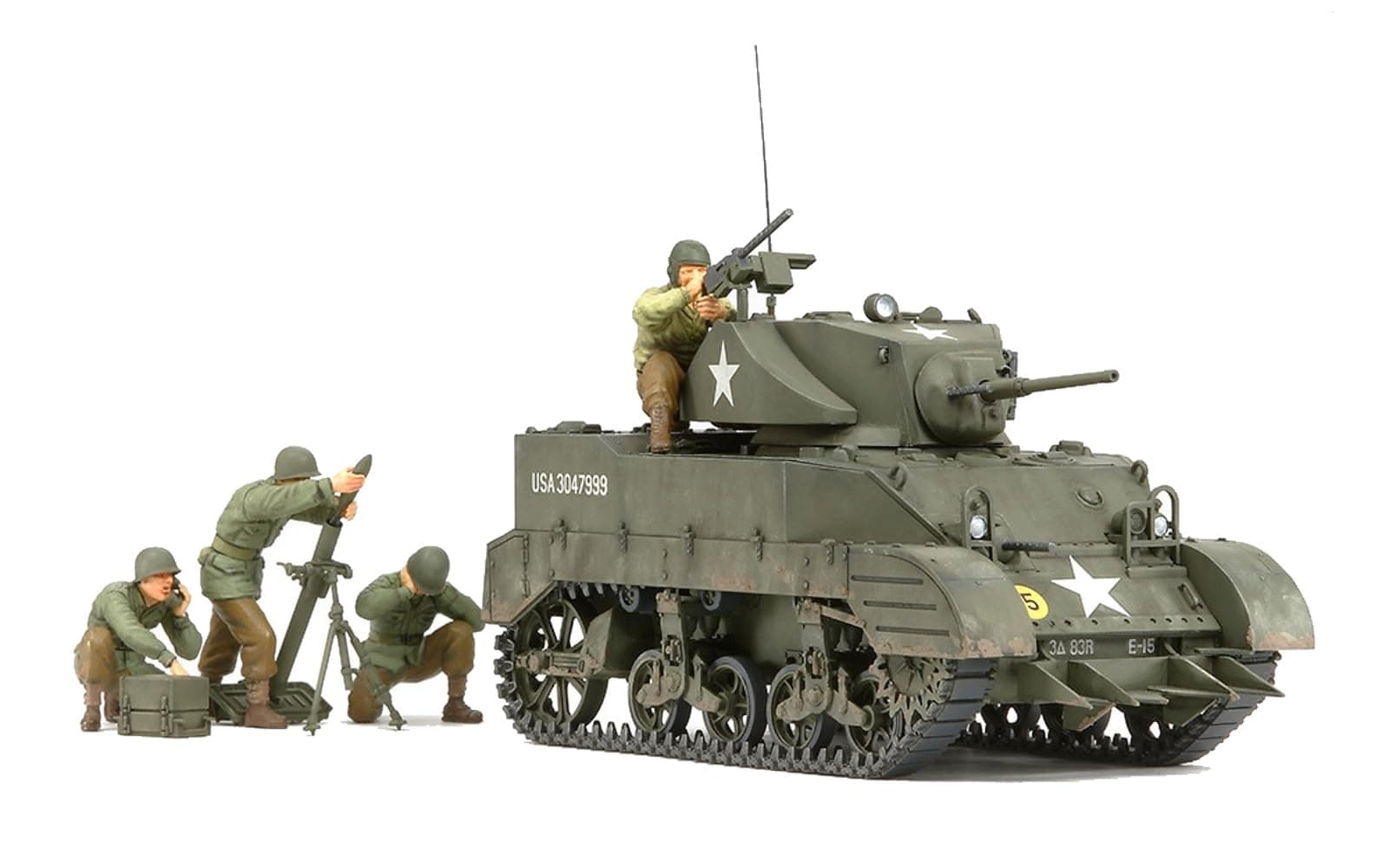 300035313 Model Tank WWII US M5A1 Light Panzer with Mortar 1:35, Grün
