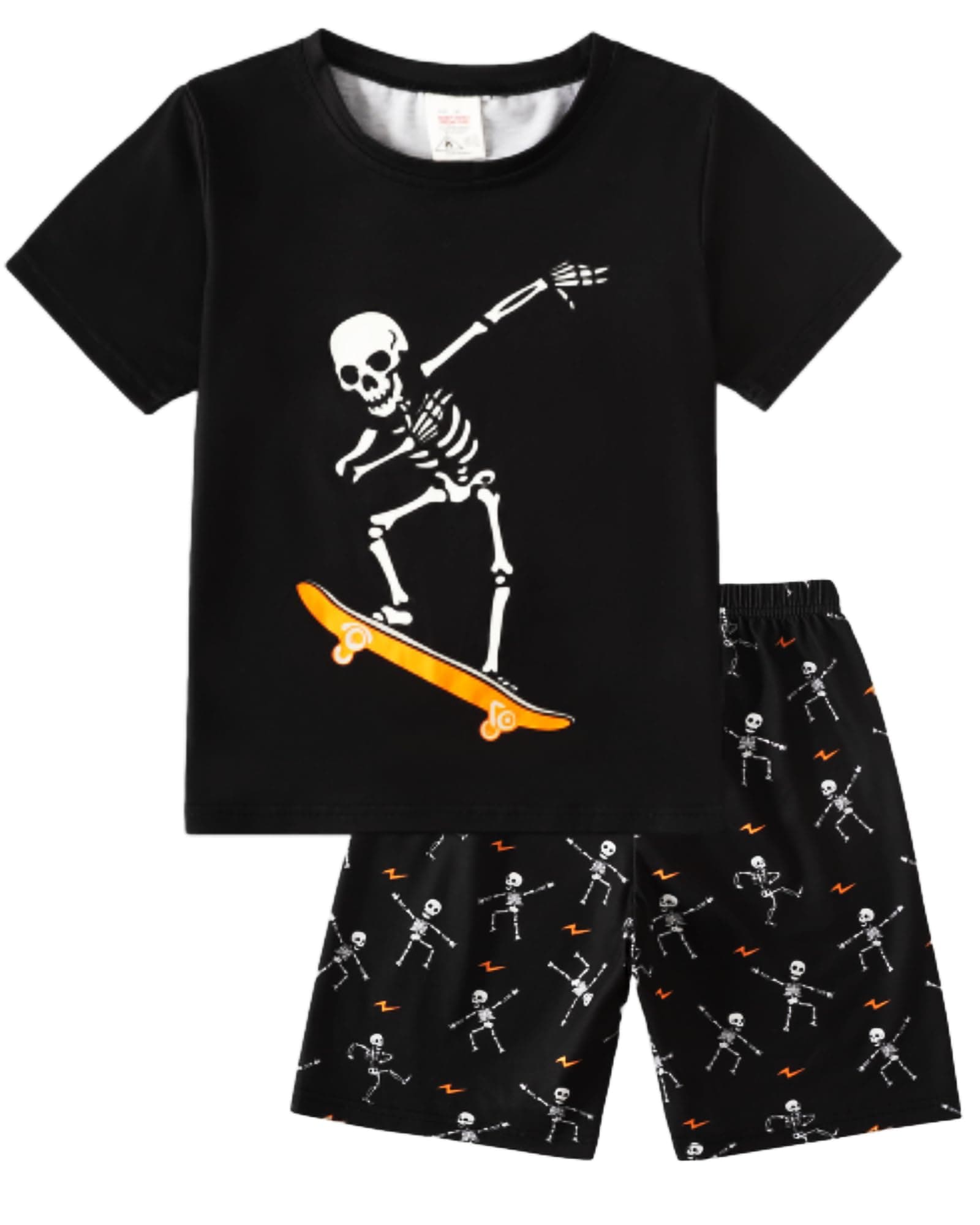 Boys Pajamas Sets Glow in Dark Summer Short Sleeve Sleepwear Skull Kids Pjs