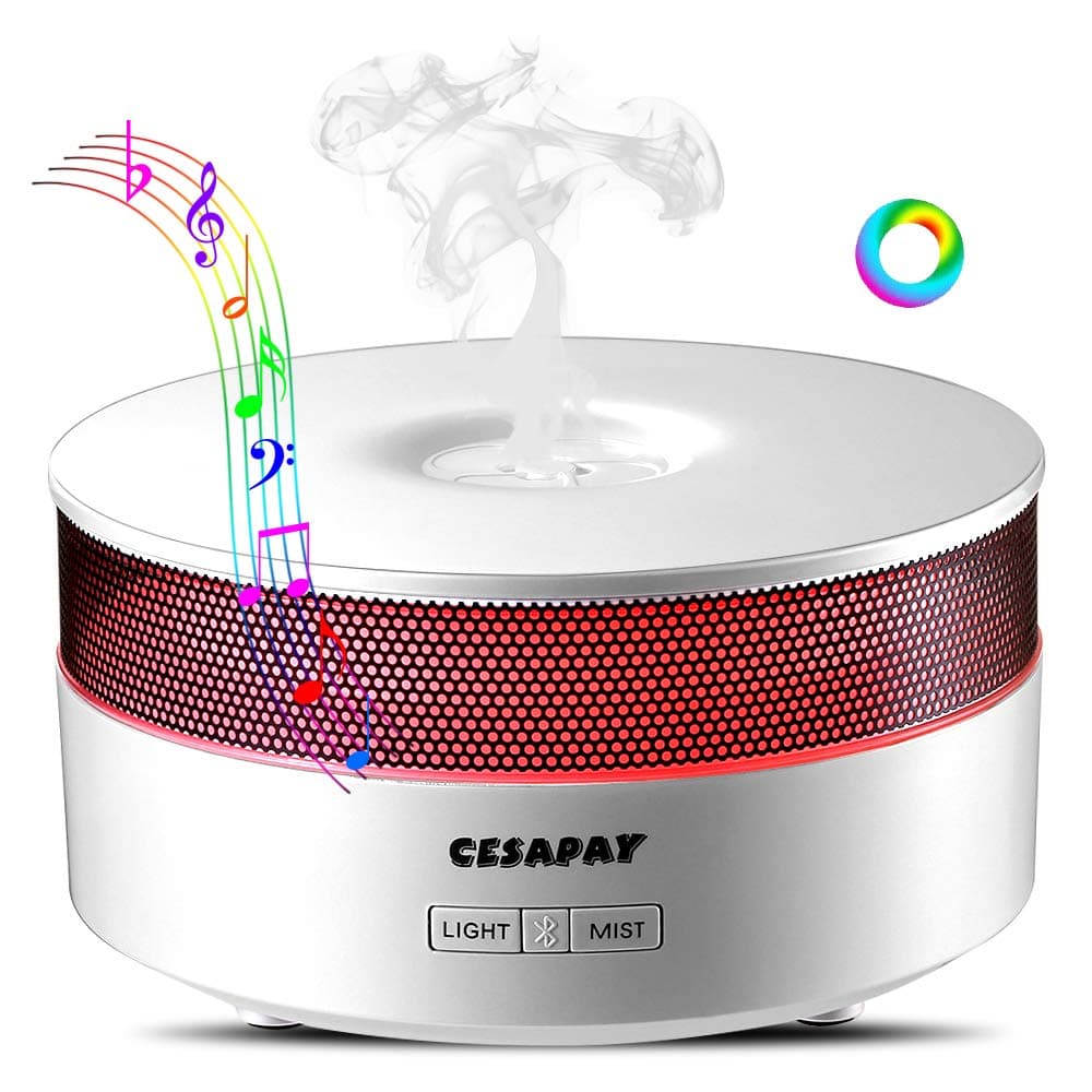 Ultrasonic Aroma Essential Oil Diffuser Air Scent Diffusers, Aromatherapy Cool Mist Humidifier with Bluetooth Speaker 7 Colorful LED Night Lights, OGmeas Waterless Auto Shut-Off for Home Office