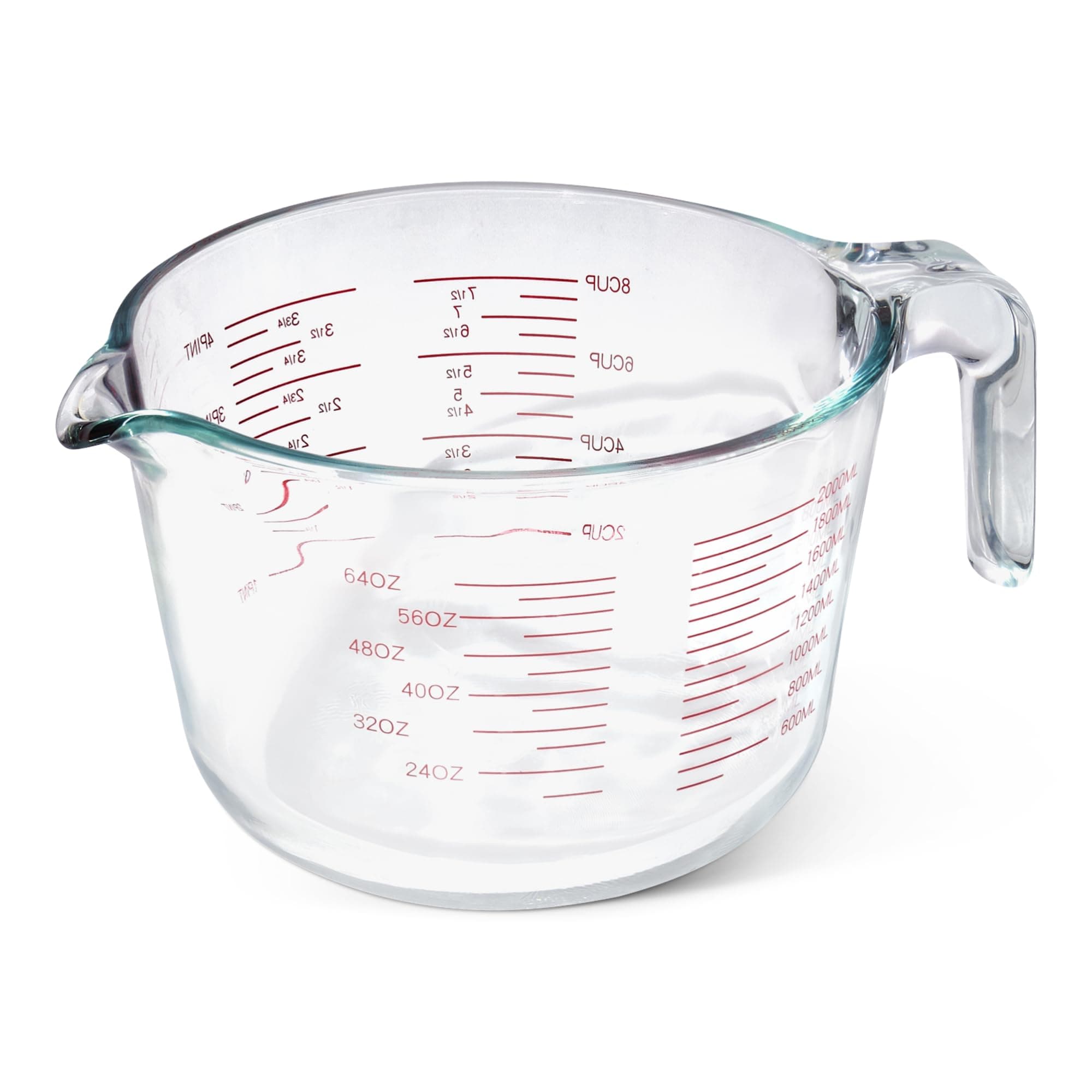 Amazon Basics Large Size Glass Measuring Cup, 8 Cup (2L), Easy-to-Read Markings, Dishwasher/Microwave/Freezer/Oven Safe (Previously AmazonCommercial)