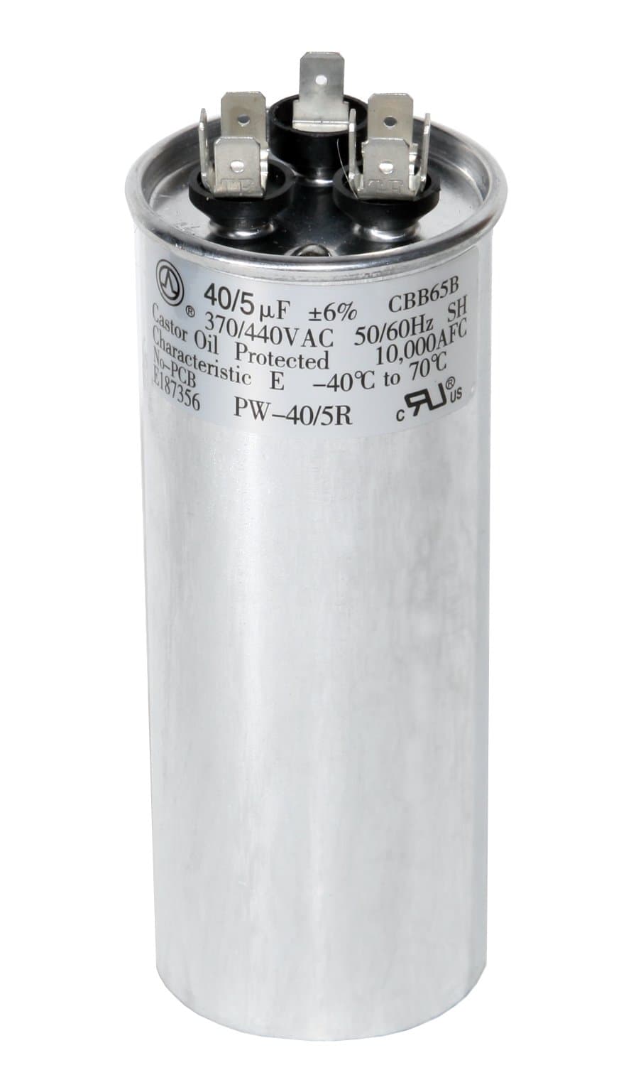 40 + 5 MFD uf 370 VAC or 440 Volt Dual Run Round Capacitor PW-40/5/R for Condenser Straight Cool or Heat Pump Air Conditioner 40/5 Micro Farad
