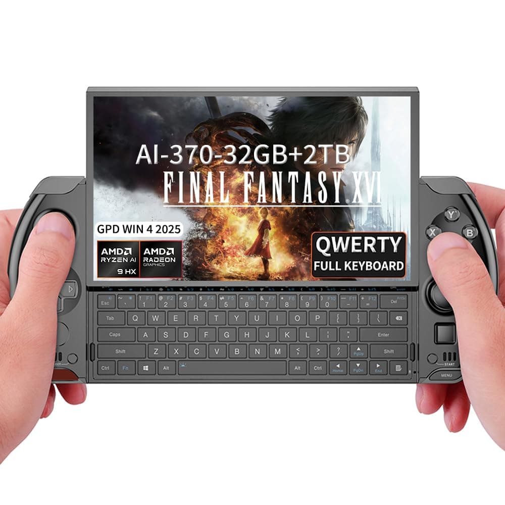 LANRUO GPD Win 4 2025 [AMD AI 370-32GB+2TB] 6 Inches Mini Handheld Win 11 PC Video Game Console Gameplayer 1920X1080 Touchscreen Laptop Tablet PC Black