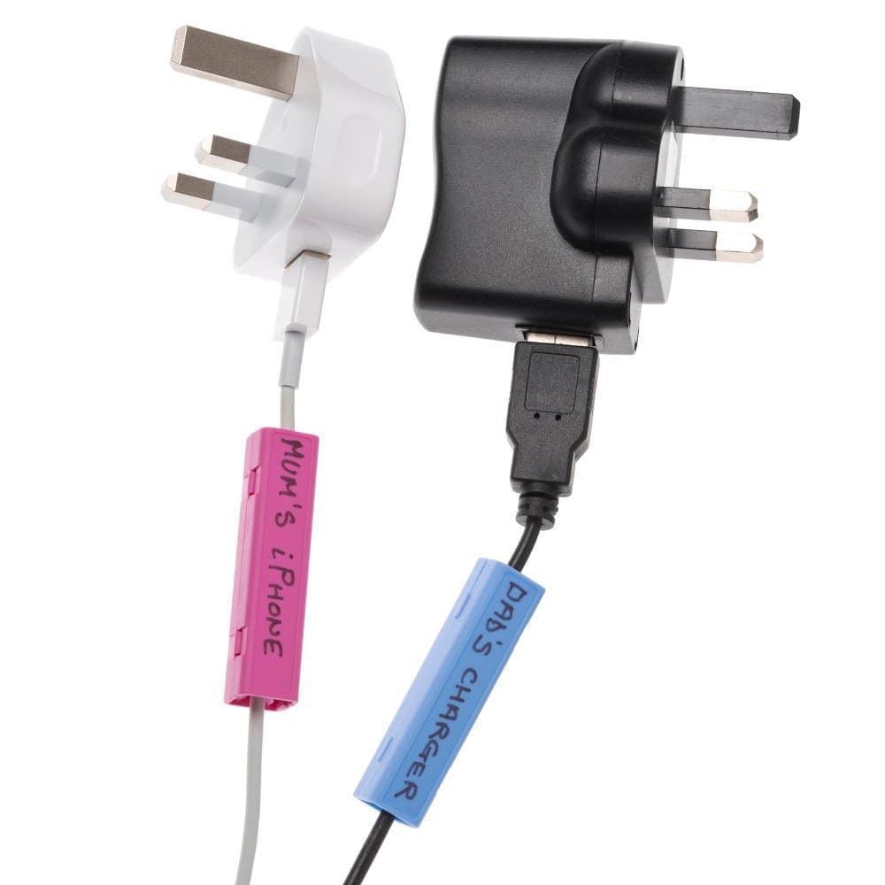 (Cablebug2) 40 Cable Labels- Fits Chargers, Cords, Leads 2mm-5mm Clip on Cable Labels- Assorted Colours