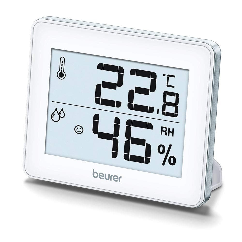 Beurer HM16 Thermo-Hygrometer | Indoor Climate Control for a Healthier Home | Displays Room Temperature and Humidity | Easy to interpret Smiley face sequencing, Silver