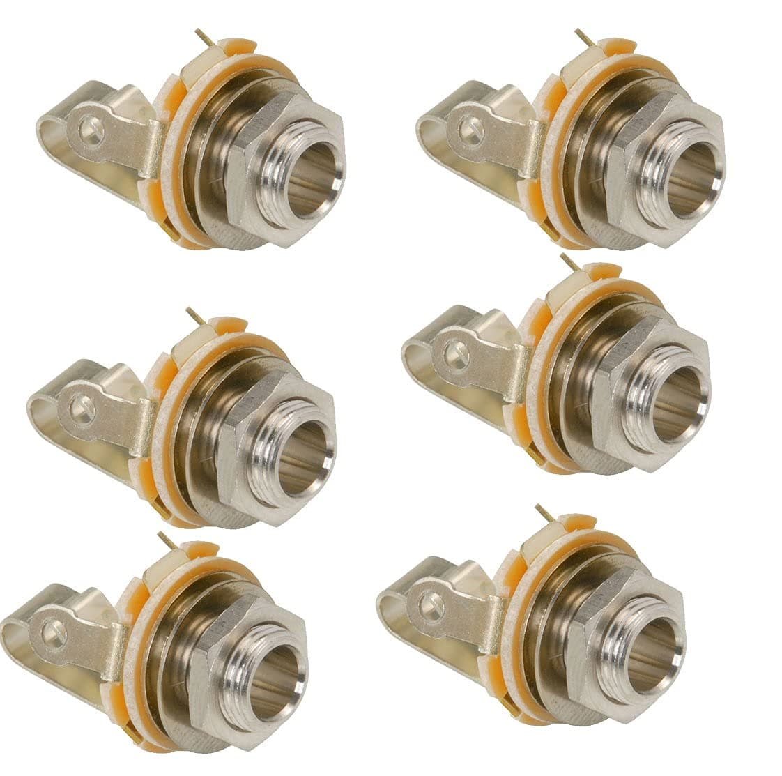 Mono Output Jack - 6 Pack, Silver, Bottle Style, 1/4" Plug Compatible, Ideal for Guitar or Bass, Made in USA
