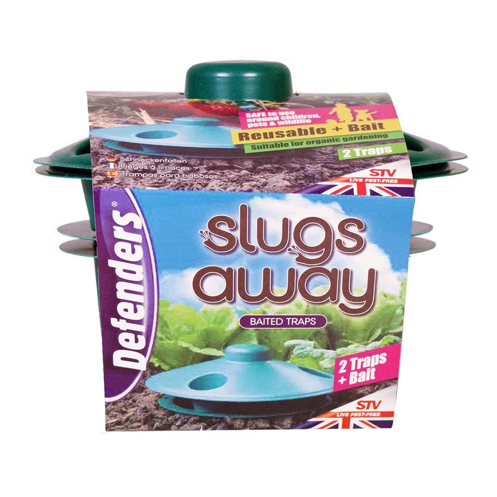 Defenders STV090 Slugs Away Ready-Baited Trap – Twinpack, Green, Poison-Free Reusable Snail and Slug Trap, 15.7 cm*15.2 cm*15.4 cm