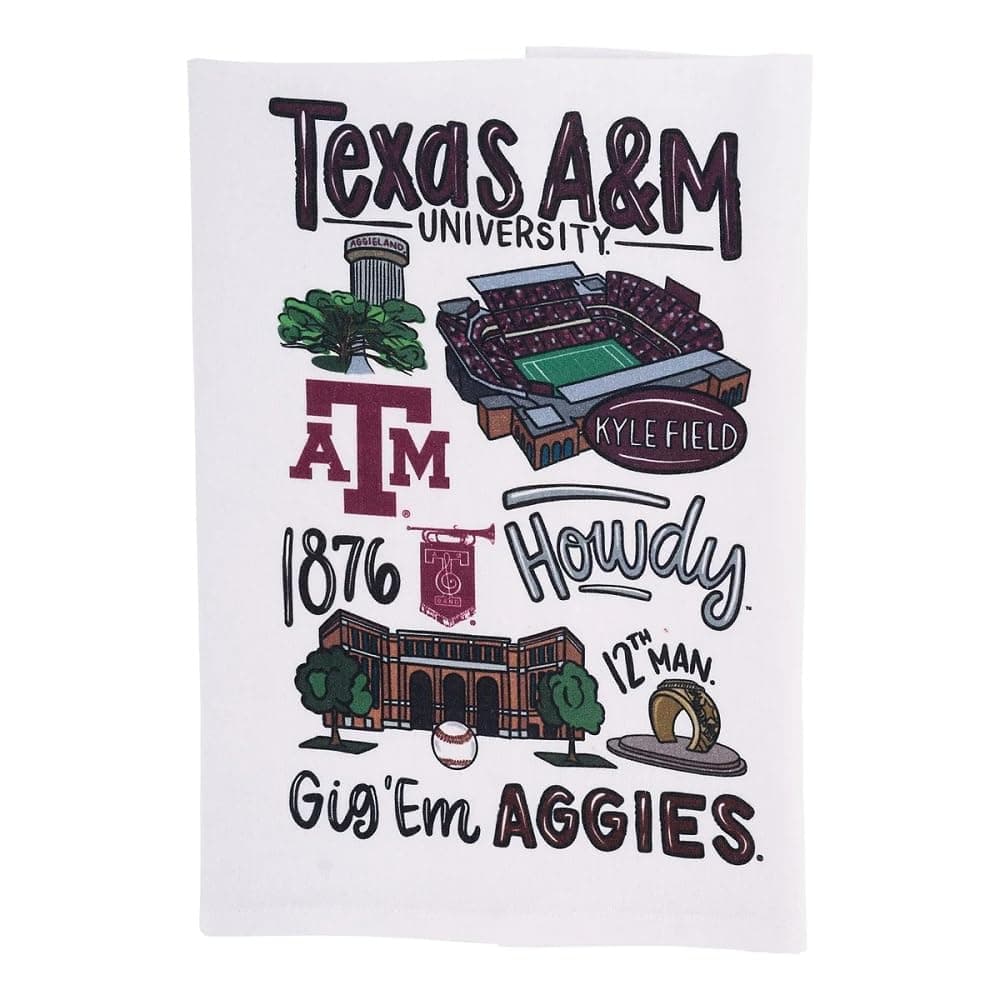 Texas A&M Icon Kitchen Towel - Texas A M Gifts for Aggies Fans, Handmade 19" x 25" Tea Towel for Texas Aggie Homes, Absorbent Drying Cloth Dish Towels Texas for Football Fans and A&M Alums