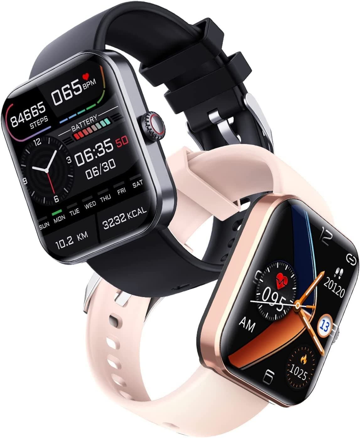 Blood Glucose Monitoring Bluetooth Fashion Smartwatch, Fitness Tracker with Blood Pressure, Blood Oxygen Tracking, Heart Rate Monitor Non-invasive Blood Sugar Test (Black+Pink)