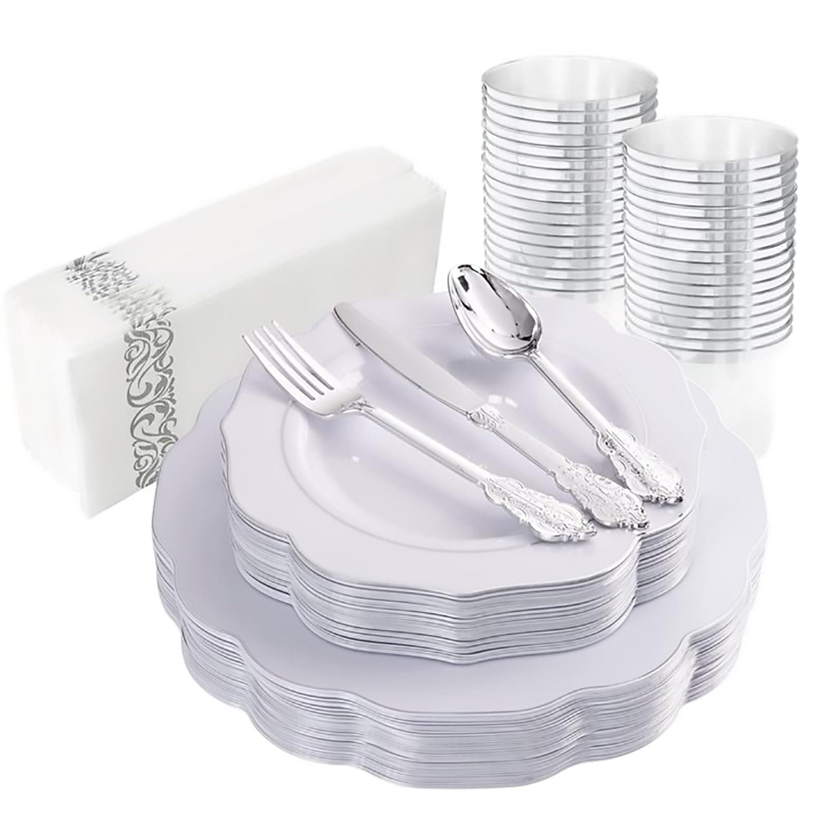 silver plastic dinnerware