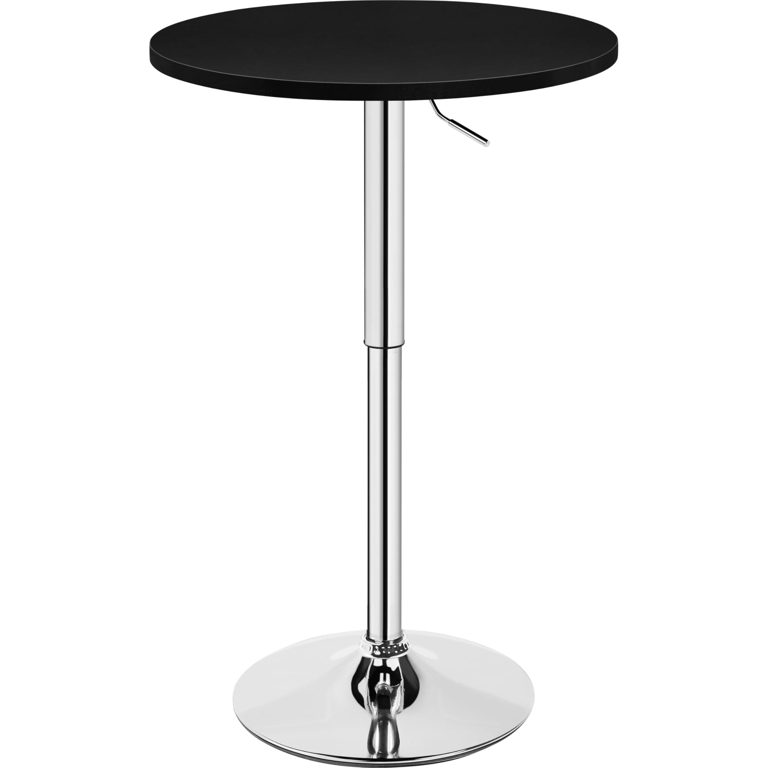 Round Bar Table, Adjustable Height and 360° Swivel Pub Tables, Cocktail Table with MDF Top, Silver Leg Base for Bar, Bistro, Café, Black