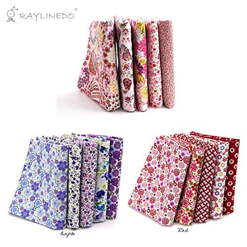 RayLineDo 15 Pcs Different Pattern Multi Color 100% Cotton Poplin Fabric Fat Quarter Bundle 18" x 22" Patchwork Quilting Fabric Pink Red and Purple Series