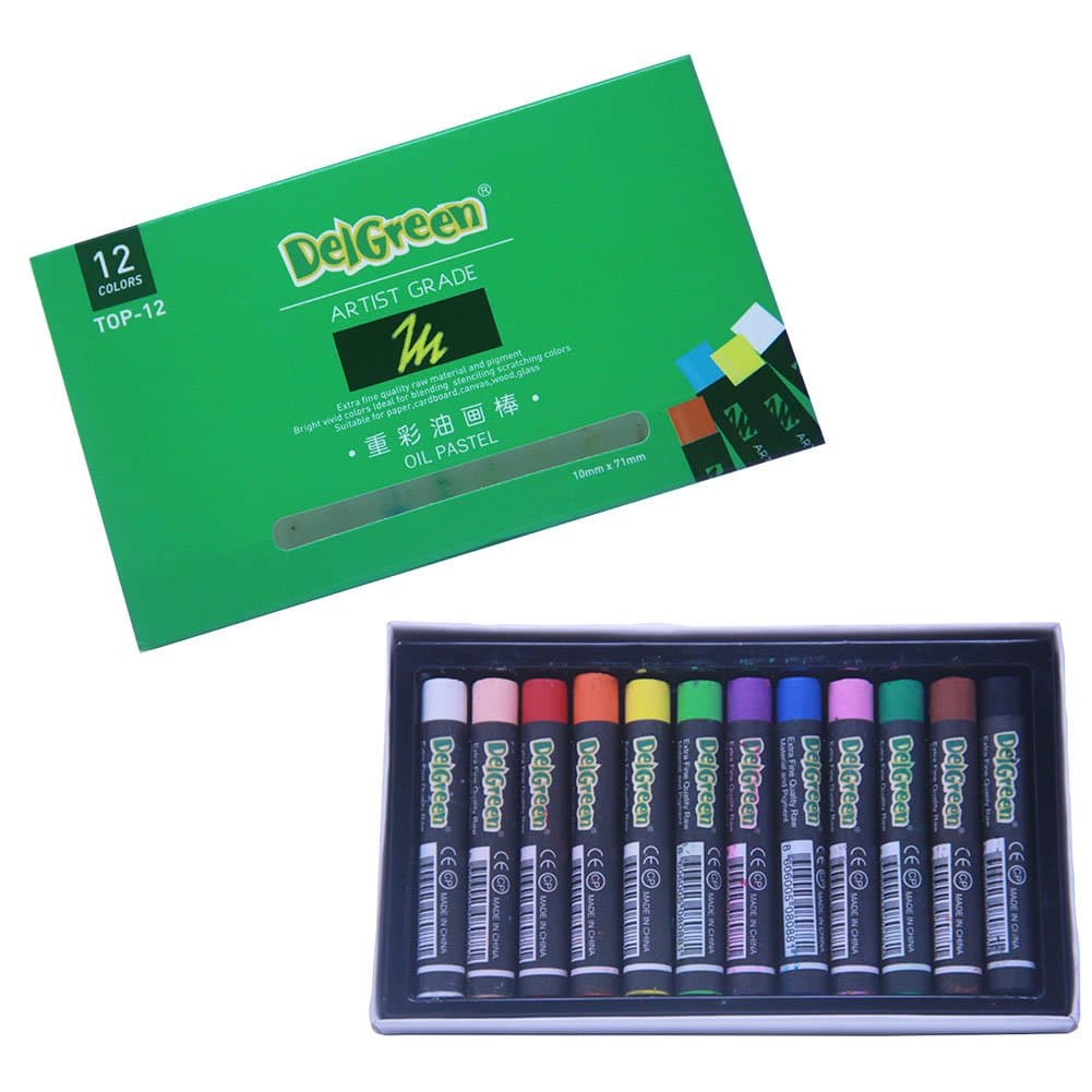 DelGreen Artist Grade Nontoxic Washable Smooth Soft Colorful Oil Pastels for All Ages Set of 12(0.35-inch Diameter)