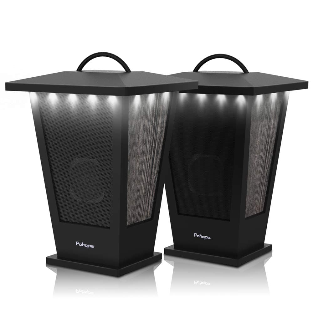 Bluetooth Speakers Waterproof, 2 Packs True Wireless Stereo Sound 20W Dual Pairing Lantern Indoor Outdoor Speakers with 20 Piece LED Lights, Rich Bass, Pinao Black
