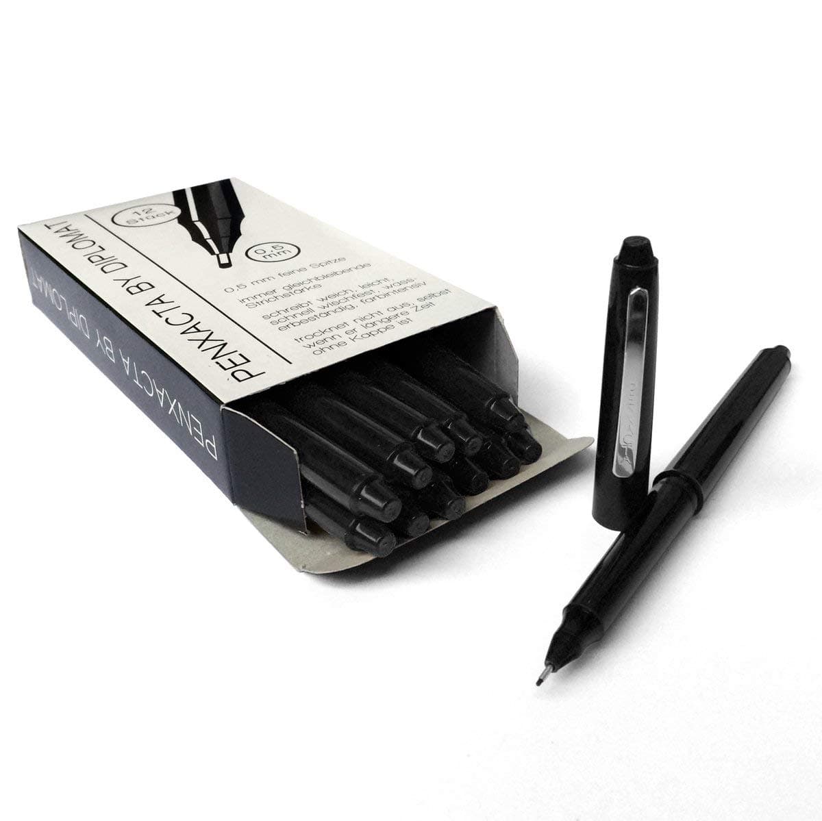 Penxacta Diplomat Fineliner Pens 0.5 mm Pack of 12 Black