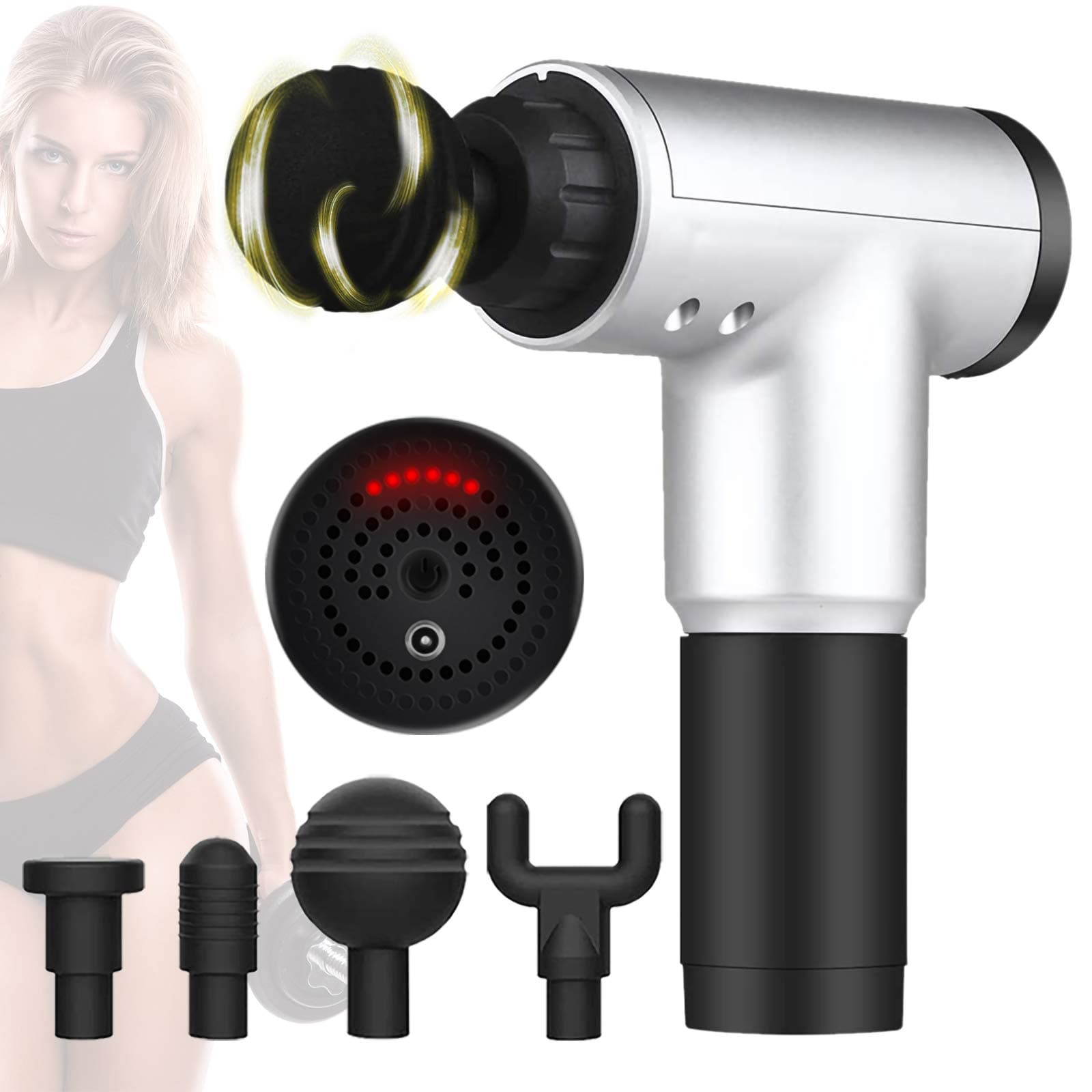 Professional Deep Tissue Percussion Massage Gun for Athletes, Cordless Vibration Massage Device Helps Relieve Muscle Soreness and Stiffness, Massagers for Neck and Back (Silver)