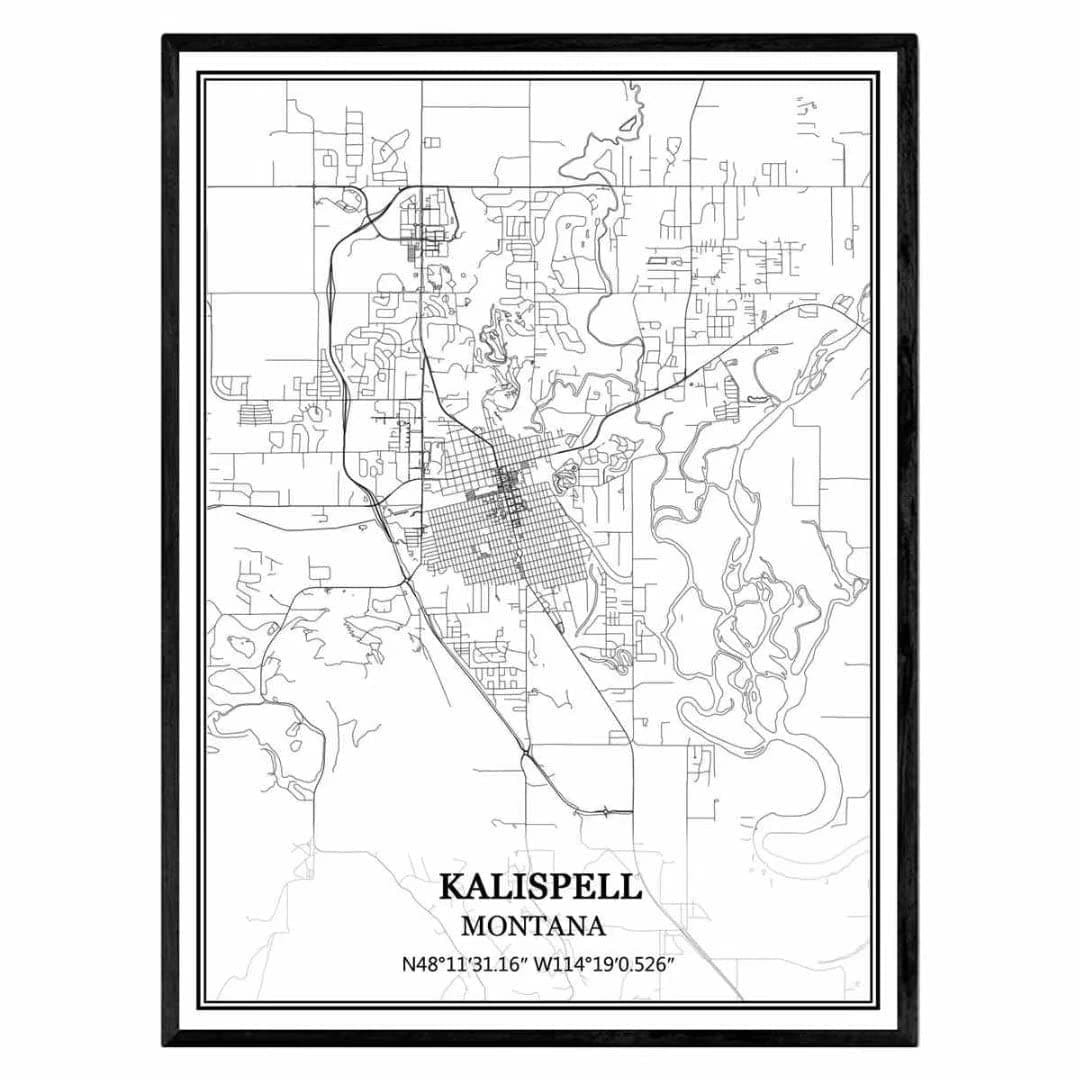 TANOKCRS Kalispell Montana USA America Map Wall Art Canvas Print Poster Artwork Unframed Modern Black and White Map Souvenir Gift Home Decor 20x30 inches