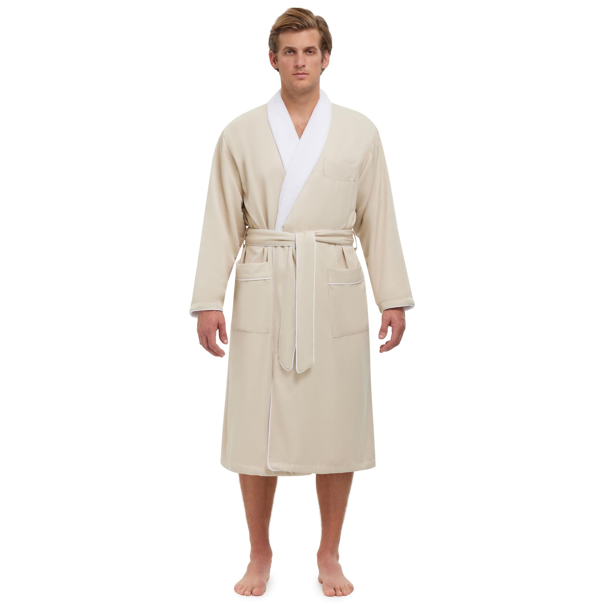 - Unisex Plush Lined Microfiber Bath Robe - Soft Shell with Polyester Lining, Resort-Grade Hotel & Spa Robe with Pocket