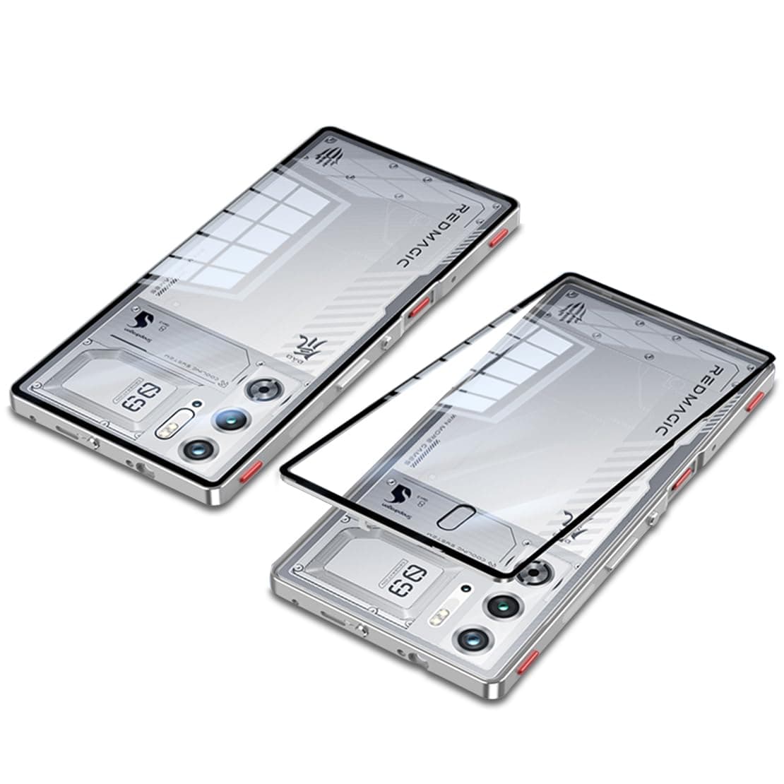 Case Compatible with Red Magic 9 Pro & 9S Pro with Screen Protector,Metal Frame + Clear Tempered Glass Back Cover,Silver