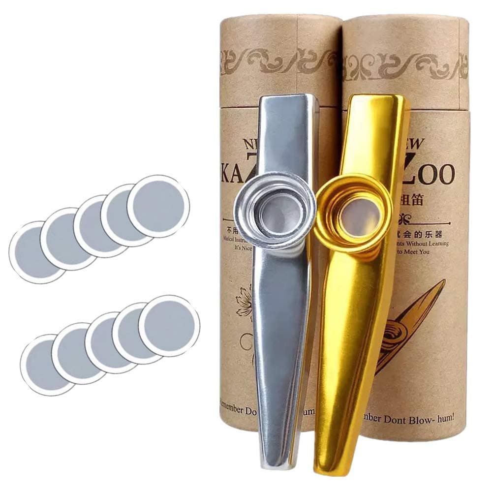 2 Pcs Kazoo Exquisite Metal Mouth Kazoo with 10 Membrane Flute Music Instrument for Play