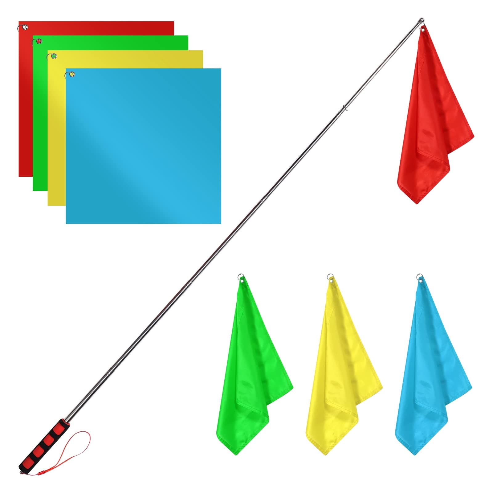 4pcs Horse Training Flag, 5.25 Feet Red Telescopic Flag Poles with 17.1x17.1inch Retractable Horse Training Equipment Horse Flag (Four Colors)