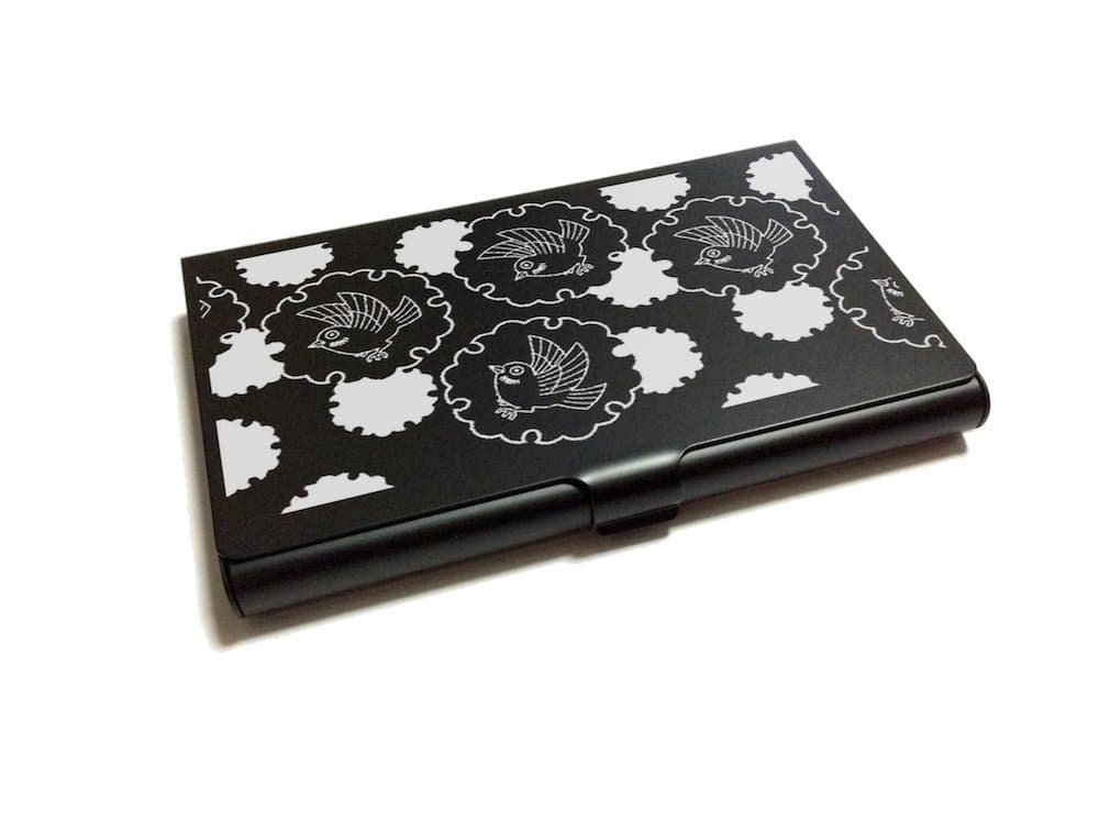 Business Card Holder Japanese Design Art "YUKIWA SUZUME" WAGARA Black