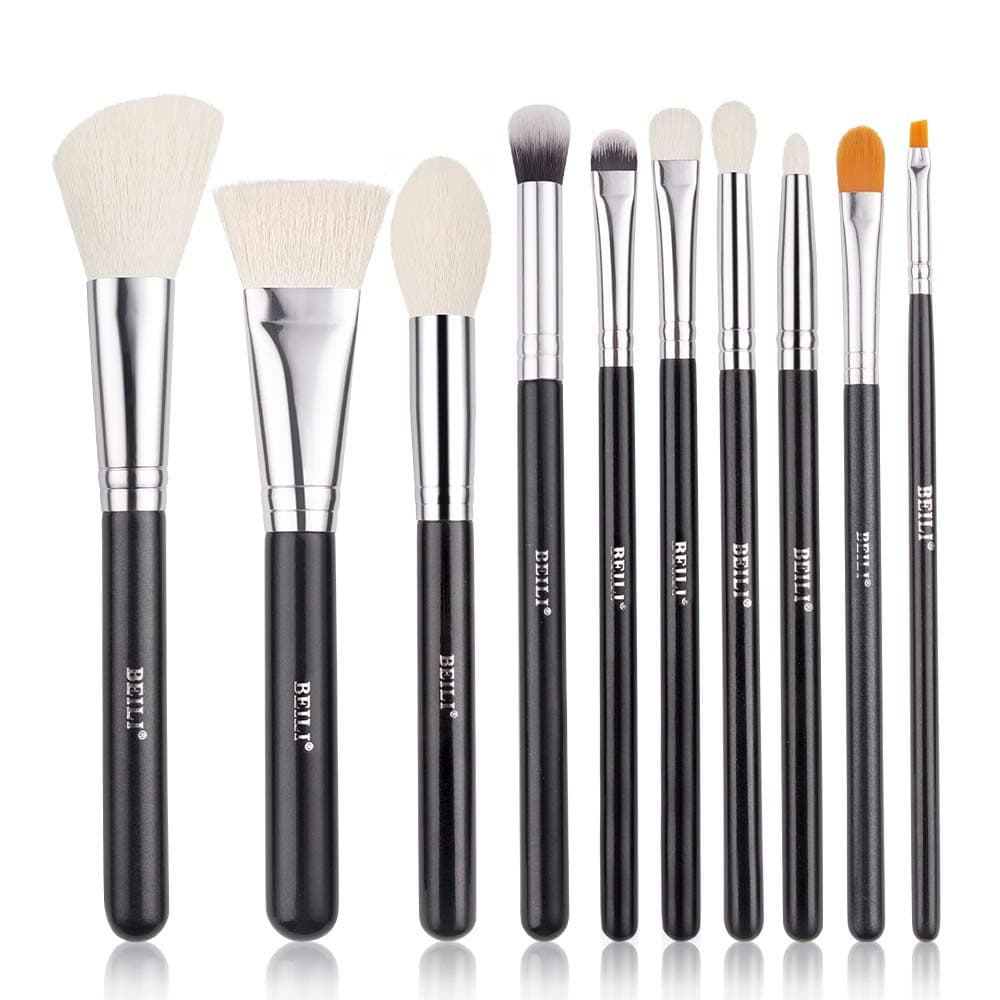 BEILI Professional Makeup Brush Set,10 Pieces Travel Makup Brushes Premium Synthetic Kabuki Foundation Face Powder Blush Eyeshadow Brushes Make Up Tools