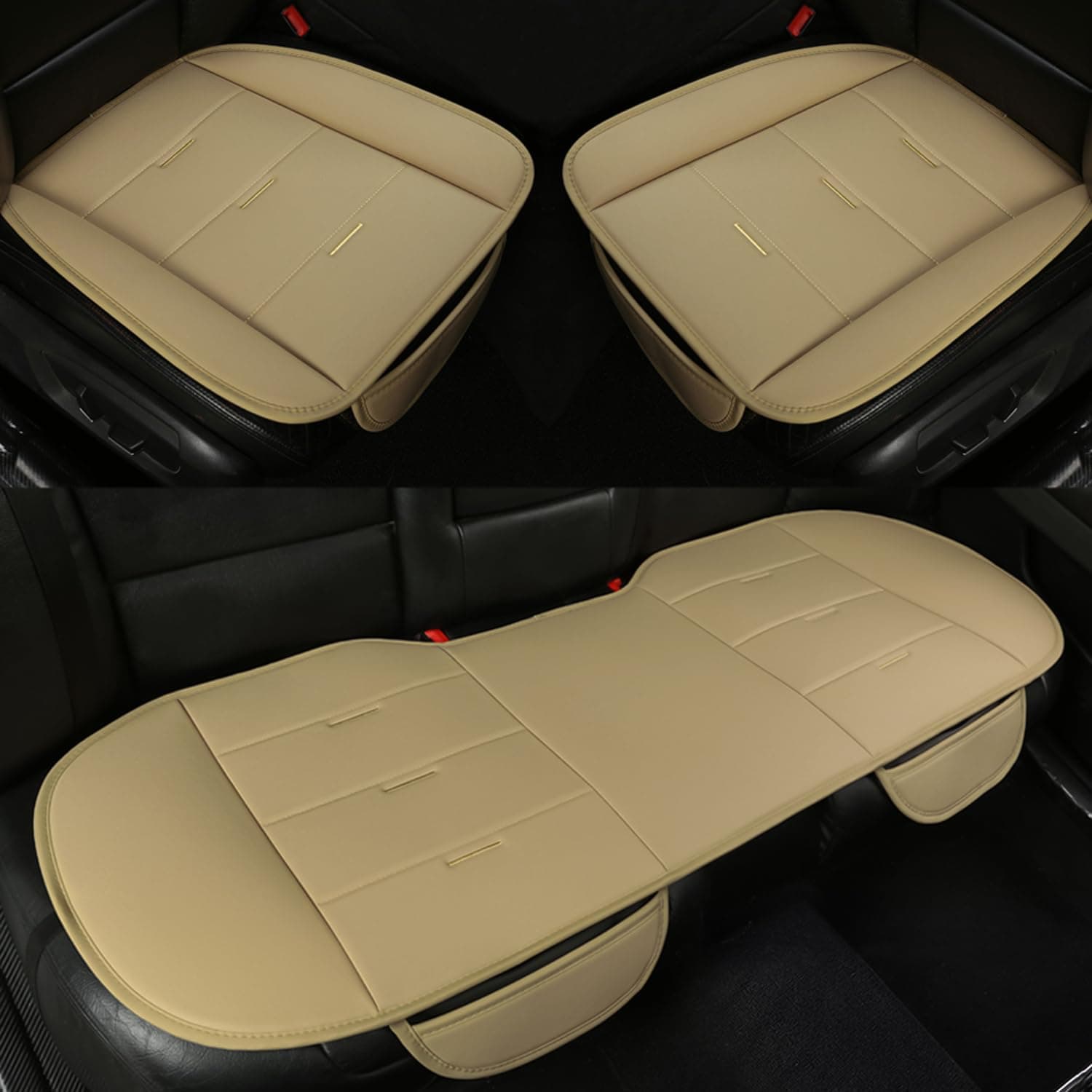 West LlamaUniversal Bottom Seat Covers, Wear-Resistant PU Leather Front and Rear Seat Protectors, Waterproof and Non-Slip (Beige), Car Interior Accessories