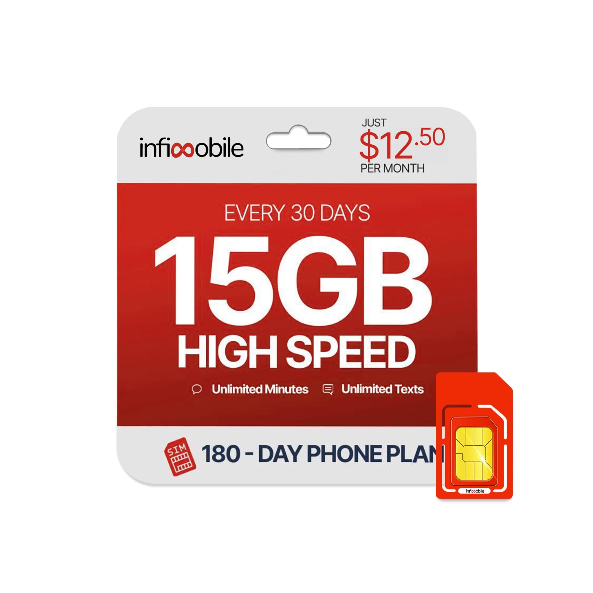 $12.50/Month | Infimobile Prepaid Unlimited Plan: 6 Months | 15GB High-Speed Data Per Month | Unlimited Data Talk & Text | Prepaid Plan Service SIM Card | Nationwide Coverage | 4G, 5G Network