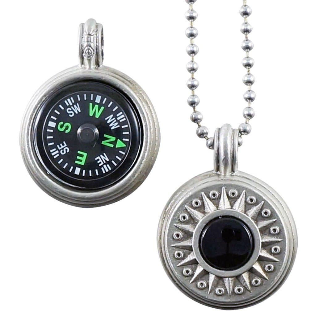 Compass Rose with Black Onyx Compass Pendant Necklace