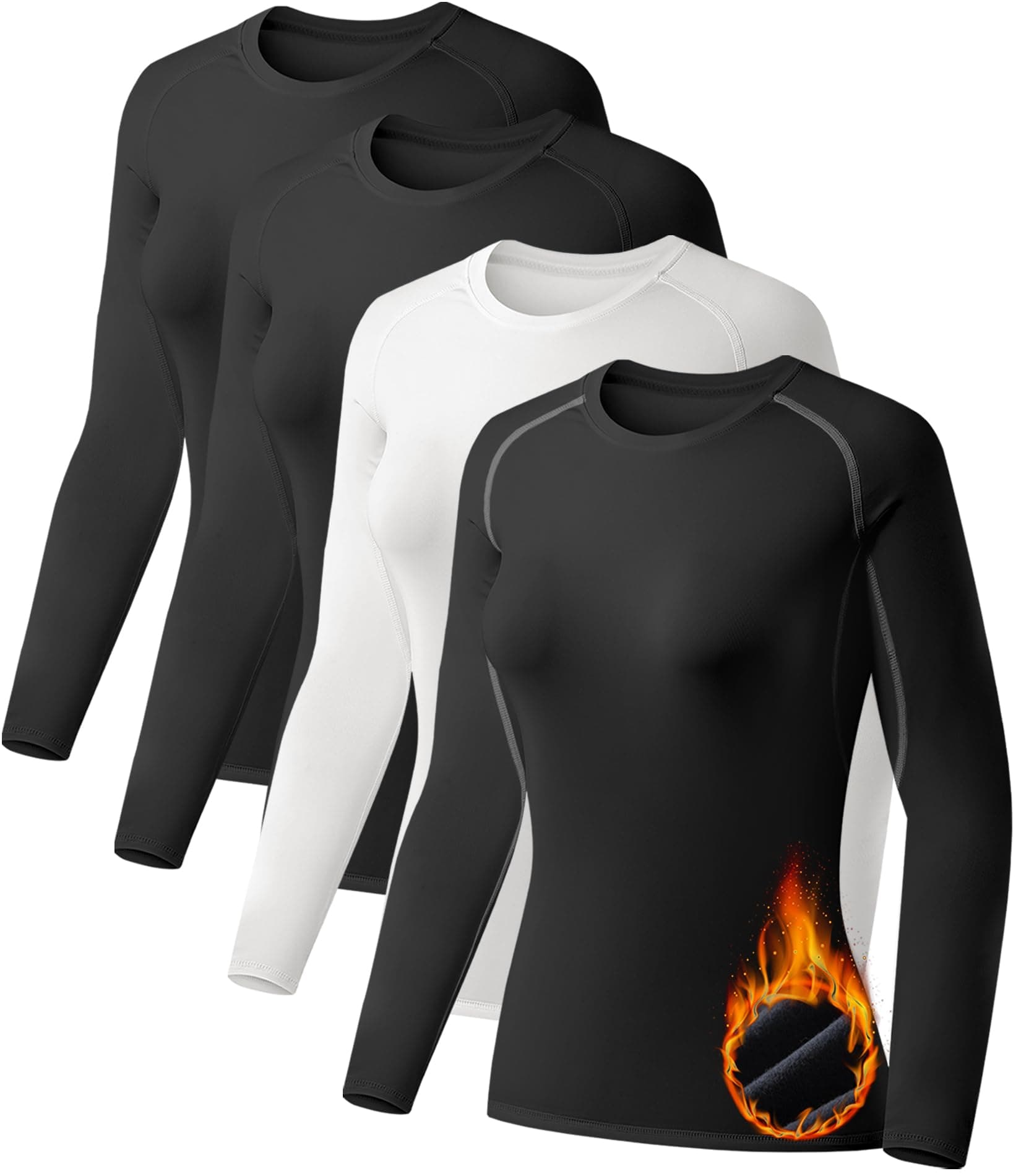 TELALEO4 Pack Women's Thermal Shirts Fleece Lined Athletic Tops Long Sleeve Compression Workout Baselayer for Cold Weather