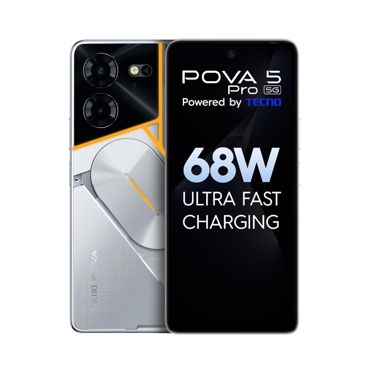 TECNO Pova 5 Pro 5G (Silver Fantasy, 8GB RAM,256GB Storage)| Segment 1st 68W Ultra Fast Charging | India's 1st Multi-Colored Backlit ARC Interface | 50MP AI Dual Camera |6.78”FHD+ Dot-in Display