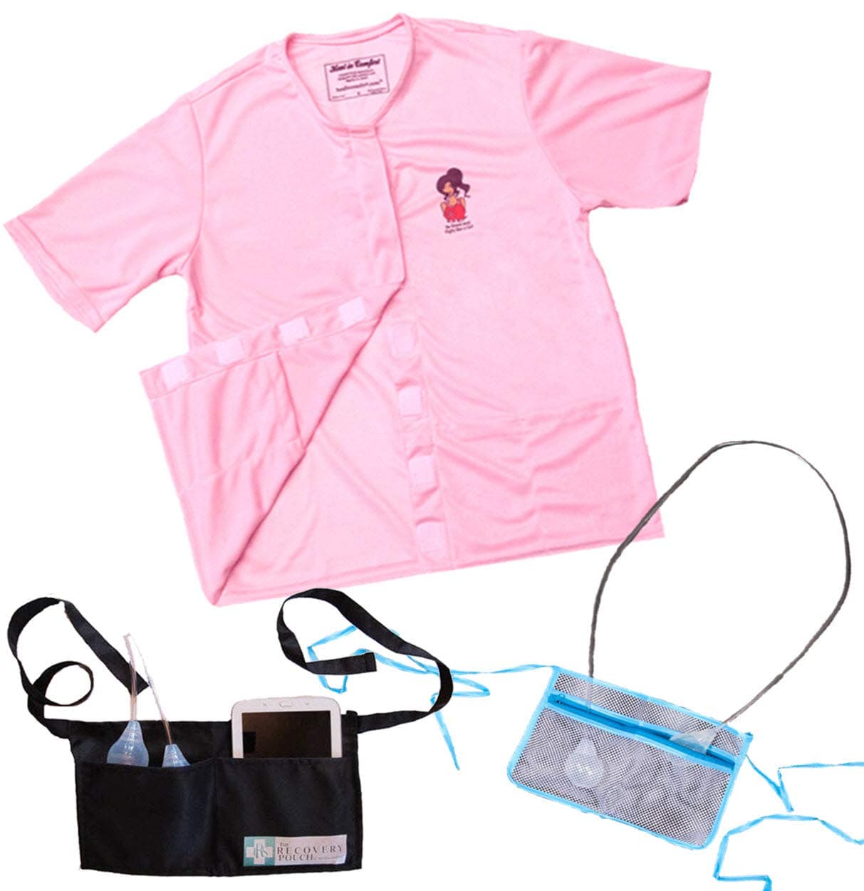 TRS Mastectomy Shirt with Drain Pockets + Mastectomy Drainage Pouch Holders - Medium Pink
