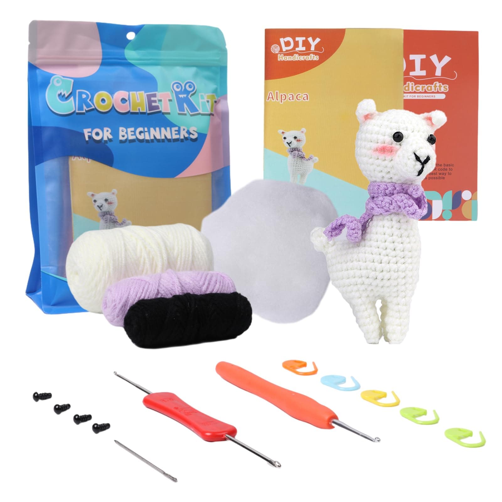 Umootek Easy Beginners Crochet Kit, Alpaca Crochet Starter Kit Beginner for Adults Kids DIY Craft with Step by Step Video, Yarns Crochet Hook Gift for Crochet Lovers