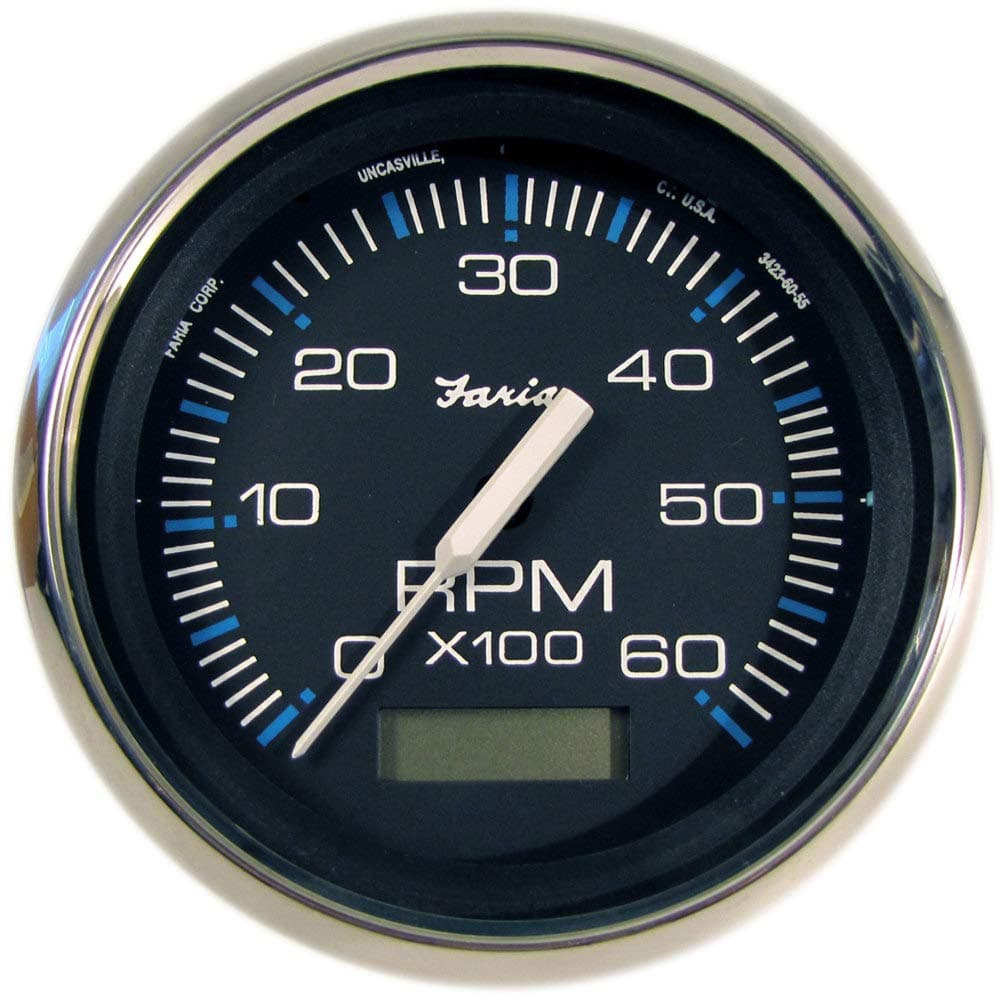 Beede 33732 Chesapeake Stainless Steel Tachometer with Hourmeter (6000 RPM) - 4', Black