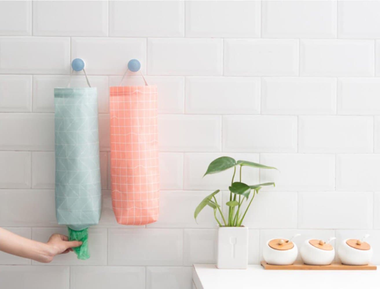 KOOTIPSPlastic Bag Holder 2Pcs/set, Waterproof Wall Mount Grocery Bag Dispenser Garbage Bag Organizer with Easy Access Top and Bottom Openings for Home Office Kitchen