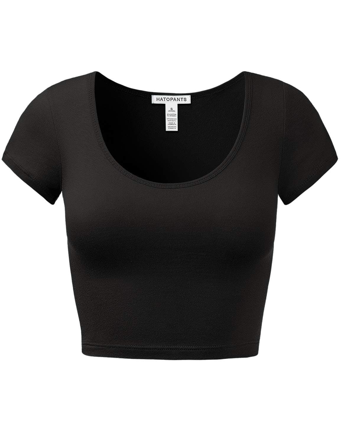 Women's Cotton Crop Tops Short Sleeve Scoop Neck Stretchy Casual Shirt