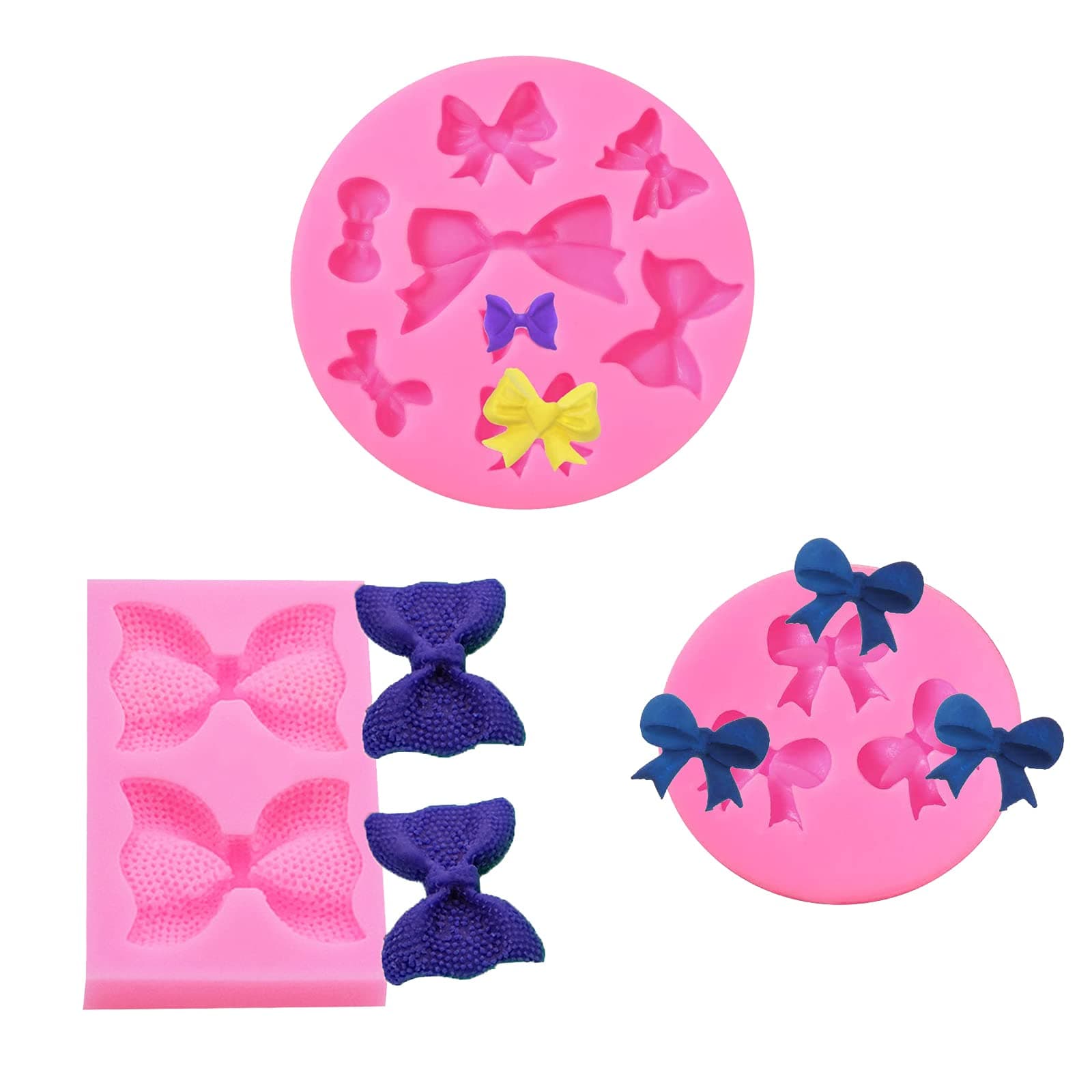 3 Pieces Fondant Bow Mould, Silicone Moulds Bow Wax Melt Mould Chocolate Candy Molds Decorative Bowknot Moulds Sweet Resin Ribbon Bow Tie Silicone Mold for Cake Decorating Baking Soap Sugar