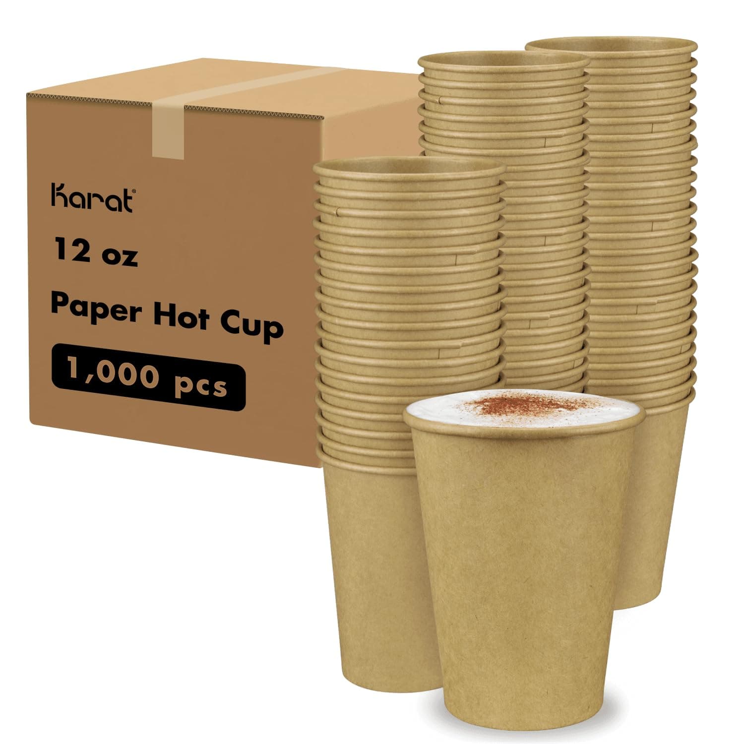Karat 10oz Kraft Paper Coffee Cups [1,000 ct] Disposable, Leak-Resistant Double Poly-Lined Hot Cups | Ideal for Cafes & Offices, 90mm
