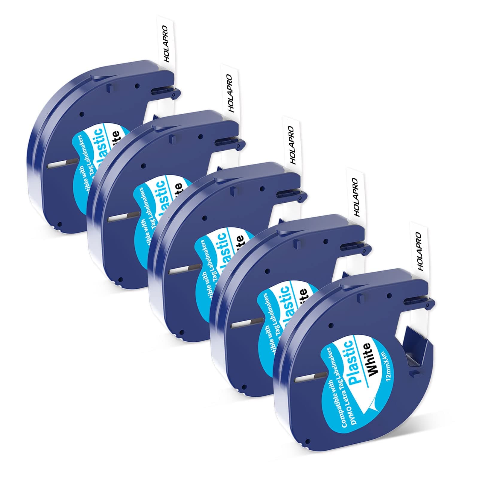 5 x 91331 Label Maker Tape Compatible with DYMO Letratag Refills Plastic White Label Tape S0721660, 12mm x 4m Waterproof Label Cartridge for Dymo LetraTag Label Makers LT-100H 100T 110T QX50 XR 2000