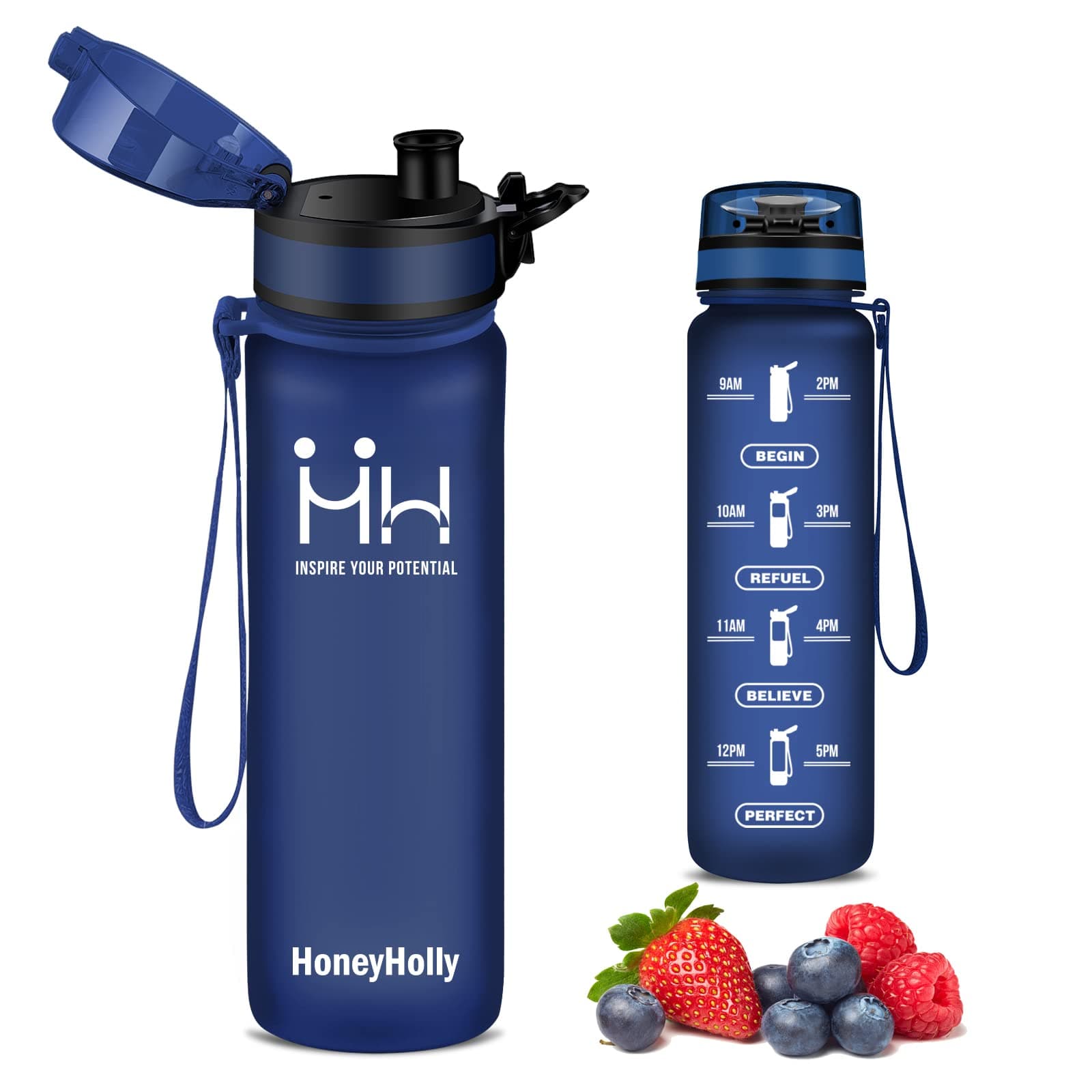 HoneyHolly Sports Water Bottle with Fruit Container, Drinking Bottle Suitable for Children, BPA-Free Tritan, Leak-Proof, for Bike, Outdoor, Fitness, Adults