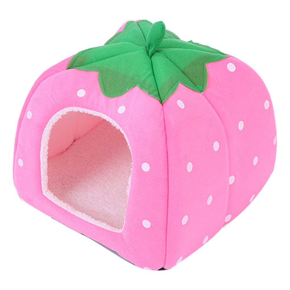 Trifycore Cute Soft Sponge Strawberry Pet Dog Cat House Bed Warm Cushion Basket Pink Small Size Small Pets Supply